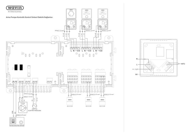 WAVIN Arina Termostat-Arina Plus Kontrol Ünitesi Bağlantı şeması