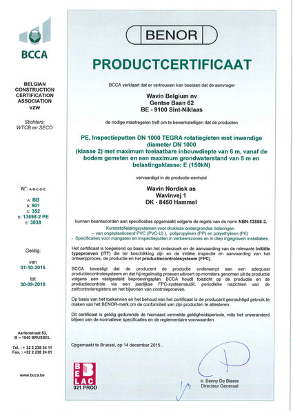 Certificaat BENOR PE EN 13598-2 TEGRA 1000 