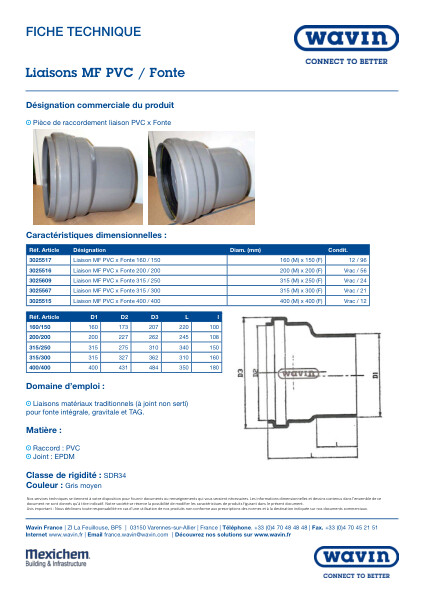 Fiche technique - Liaisons MF PVC / Fonte