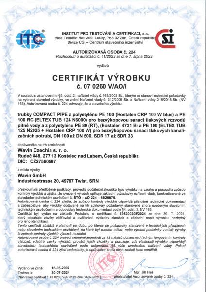 Certifikát Compact Pipe pro tlakové rozvody vody a kanalizace
