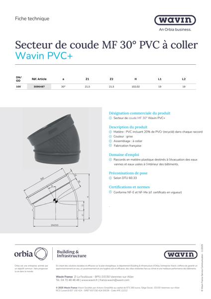 Fiche technique Secteur de coude MF 30 PVC+