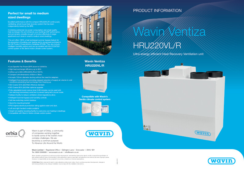 Wavin Ventiza HRU220 Product Guide