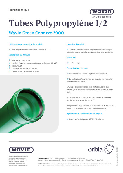 Fiche technique Tubes Wavin Green Connect 2000