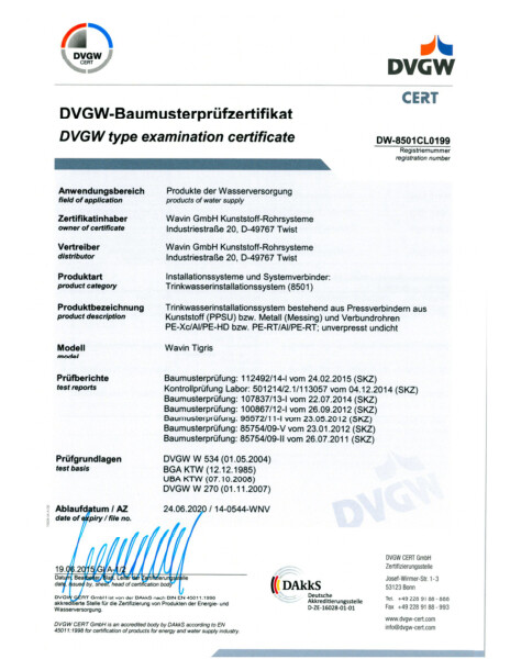 Certificato DVGW Tigris K1