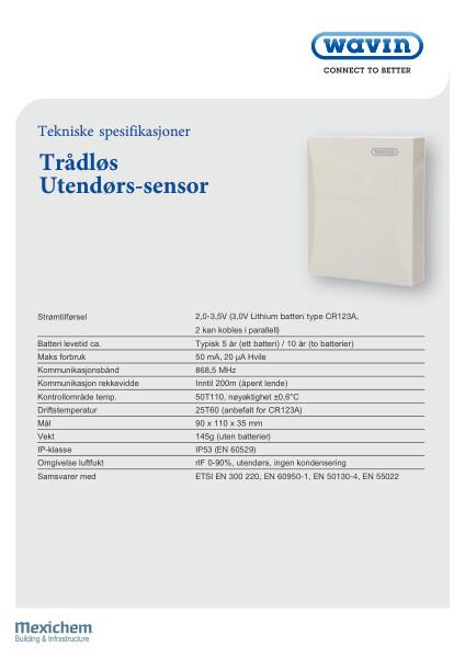 Tekniske spesifikasjoner - Trådløs utendørs-sensor
