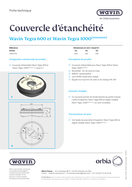 Fiche technique Couvercle d etancheite