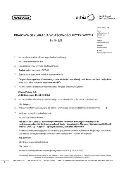 KDWU 041/5 Redukcje wielostopniowe kanalizacji zewnetrznej PVC-u