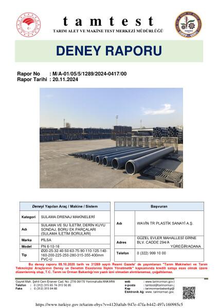 TSB PVC-U Tam Test Raporu-Tarımsal Kredi için 2024