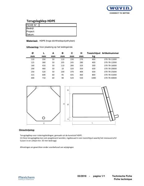 HDPE terugslagklep / Clapet antiretour