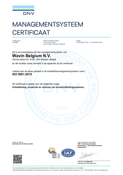 ISO 9001 certificaat Kwaliteitsmanagementsysteem DNV - Geldig tot 07.09.2024