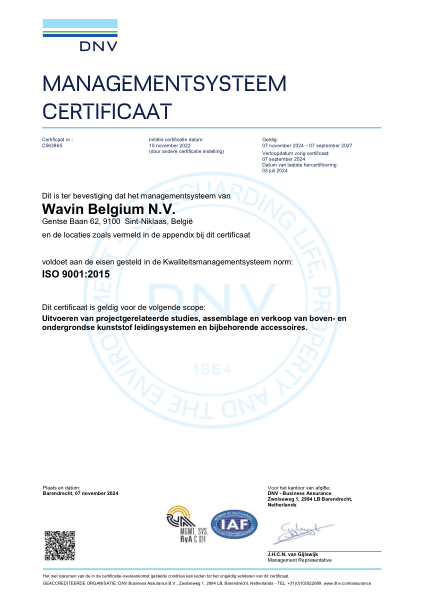 ISO 9001 certificaat Kwaliteitsmanagementsysteem DNV - Geldig tot 07.09.2027