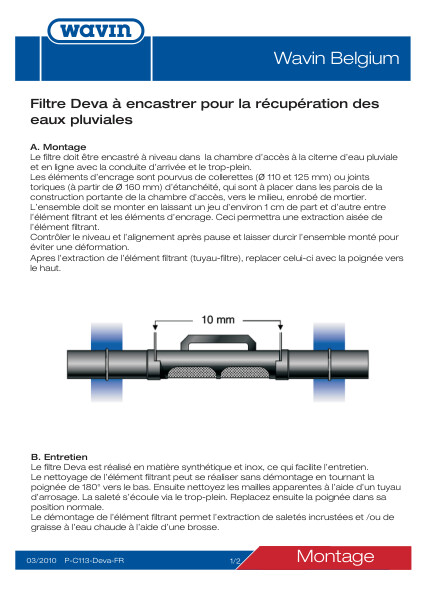 Prescription de pose Filtre Deva