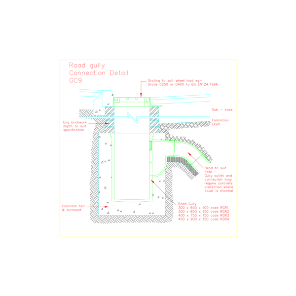 CAD - GC9 Gully connections Road gully