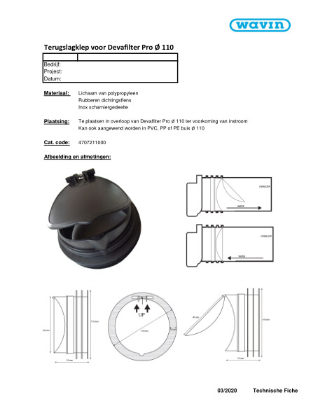 Technische fiche Terugslagklep voor Devafilter Pro Ø110