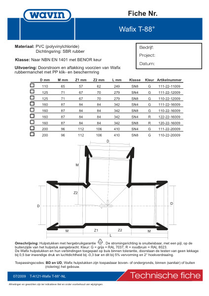 Technische fiche / Fiche technique PVC Wafix T 88° mm