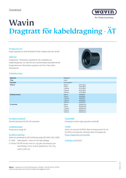 Wavin Dragtratt för kabeldragning - ÄT_F_NR-57967_sv