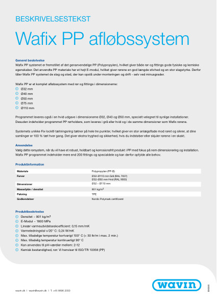 Beskrivelsestekst - Wafix PP afløbssystem