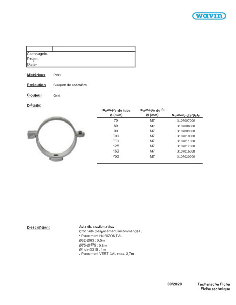 Fiche technique Support de charnière