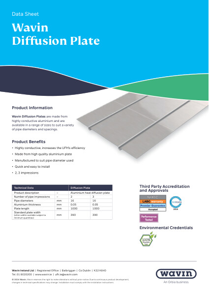 Wavin IE UFH Diffusion Plate Data Sheet