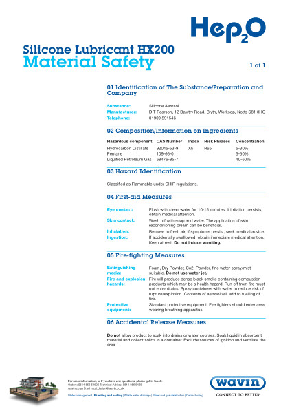 MSDS - Silicone Lubricant HX200