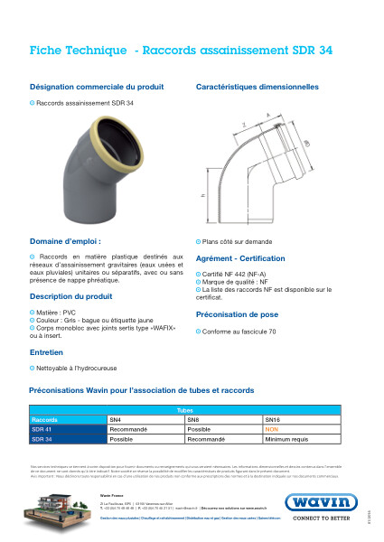 Fiche technique - Raccords assainissement SDR 34