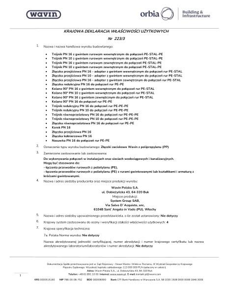 KDWU 223/3 Złączki zaciskowe z PP do rur z polietylenu