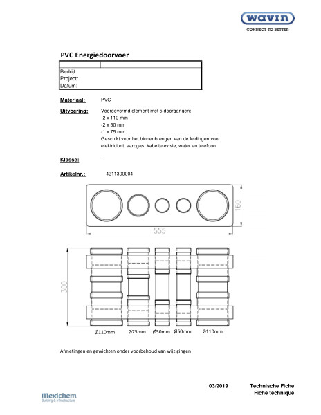 Technische fiche / Fiche technique PVC Energiedoorvoer / Passage multiple