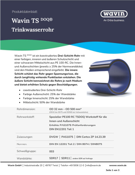 Produktdatenblatt Wavin TS DOQ Trinkwasser