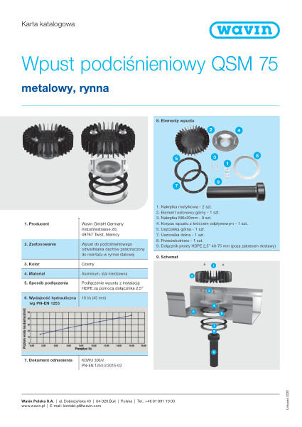 Karta katalogowa- Wpust podciśnieniowy QSM75 metalowy, rynna