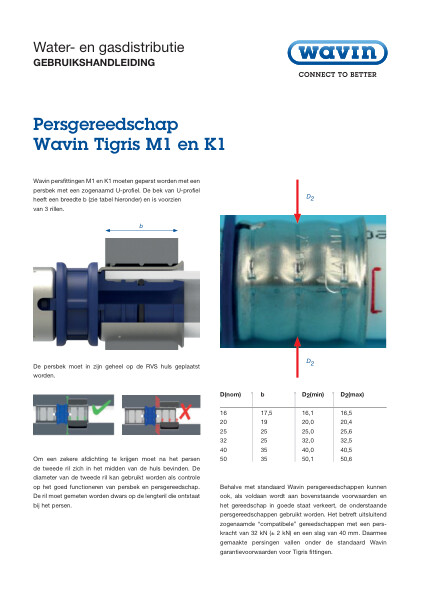 Persgereedschap Wavin Tigris M1 en K1