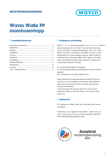 Monteringsanvisning Wafix PP inomhusavlopp