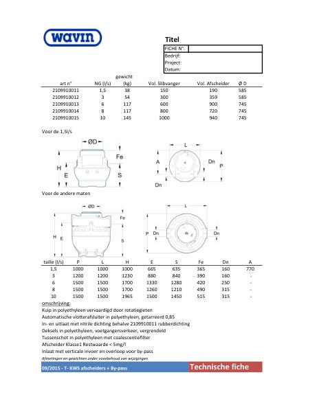 Technische fiche KWS afscheiders PE / Fiche technique Sep. Hydrocarbures PE by‐pass