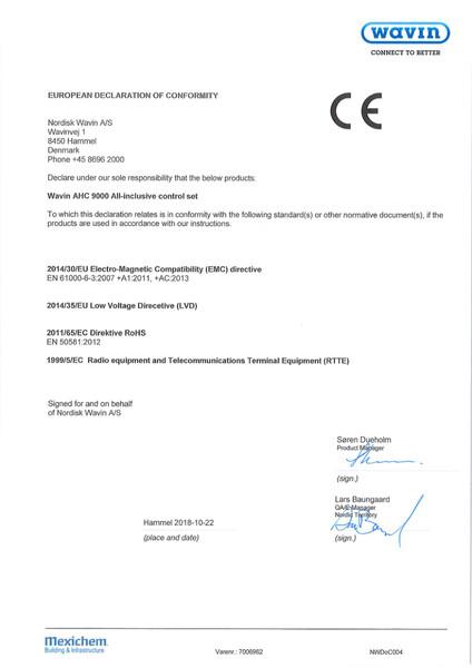 Declaration of conformity - Wavin AHC 9000 All-inclusive control set