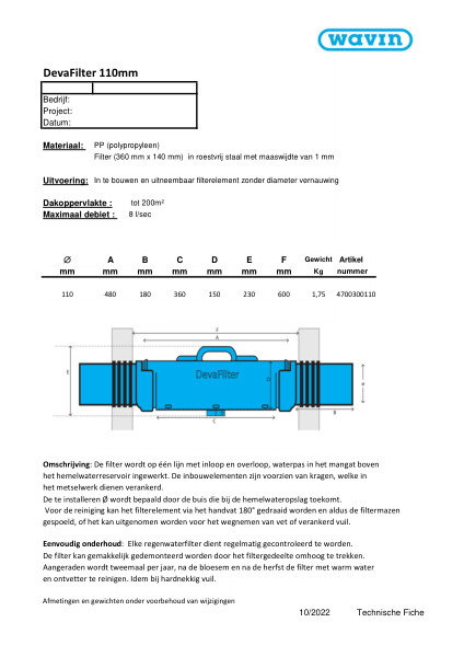 Technische Fiche DevaFilter 110mm