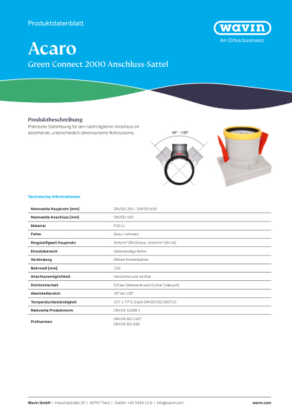 Produktdatenblatt Acaro - Green Connect 2000 Anschluss-Sattel