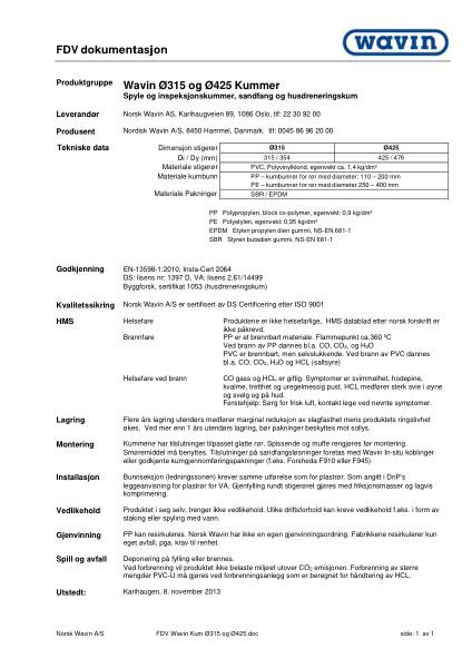 FDV Wavin 315 og 425 kummer