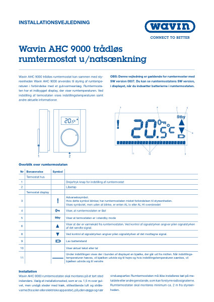 Wavin AHC 9000 trådløs rumtermostat u/natsænkning