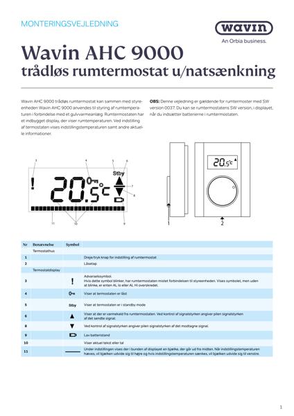 Wavin AHC 9000 trådløs rumtermostat u/natsænkning
