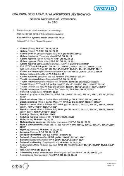 KDWU 24/3 Kształtki PP-R Wavin Ekoplastik