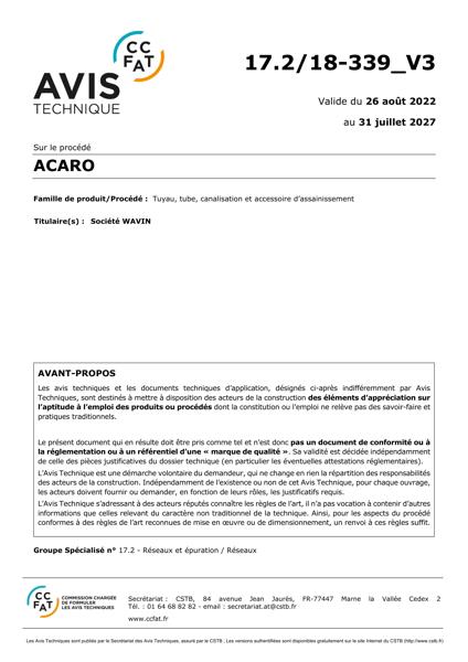 Avis technique Wavin Acaro