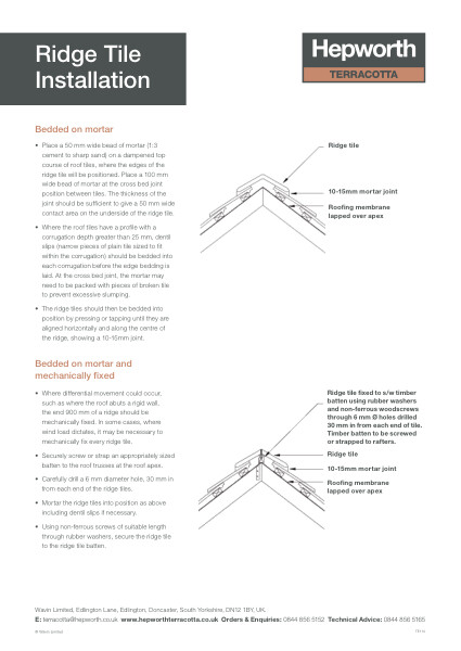 Data Sheet - Ridge Tile Installation