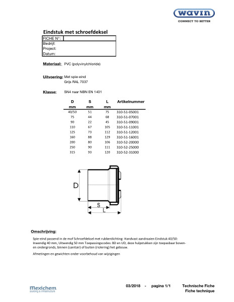 PVC eindstuk met schroefdeksel - Bouchon avec couvercle à visser