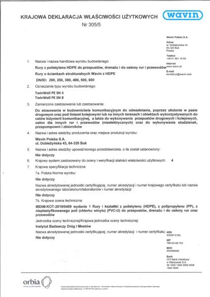 Archiwum_KDWU 305/5 Rury TwinWall PE o ściankach struktur. SN4, SN8, DN 200-600