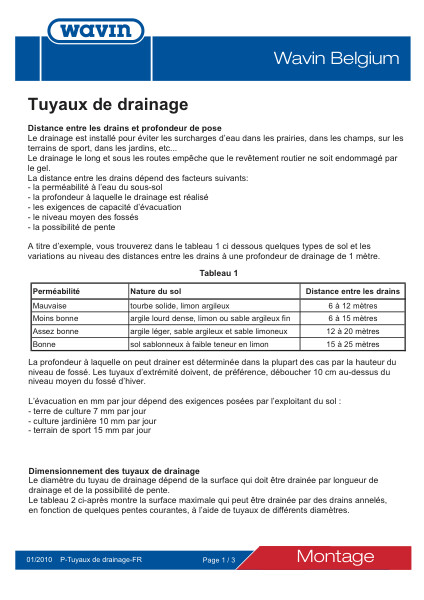 Prescription de pose Tuyaux de drainage