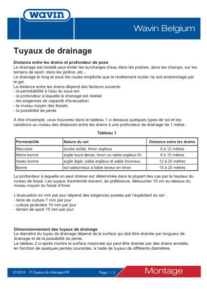 Prescription de pose Tuyaux de drainage