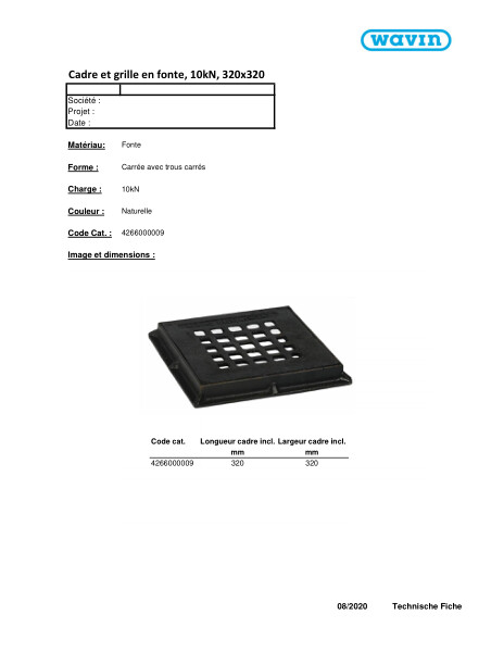 Fiche technique Cadre et grille en fonte, 10kN, 320x320