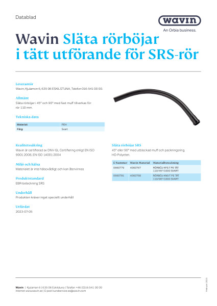 Wavin Släta rörböjar i tätt utförande för SRS-rör_F_NR-57969_sv