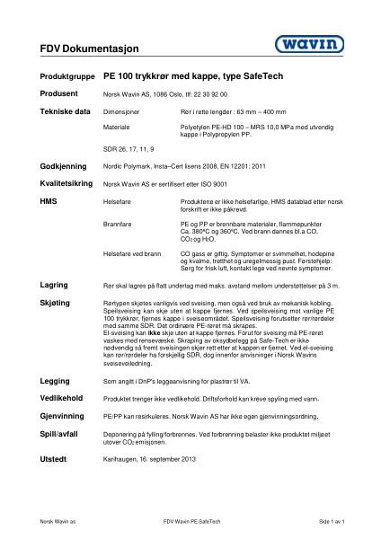 FDV Wavin PE Safetech rør