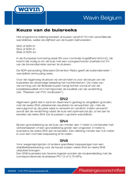 Plaatsingsvoorschriften PVC Keuze buisreeks