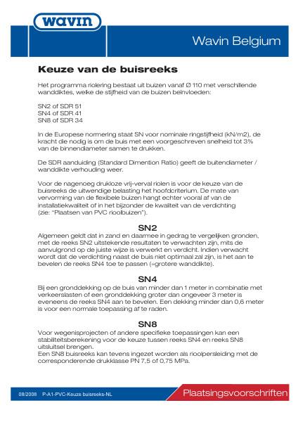 Plaatsingsvoorschriften PVC Keuze buisreeks